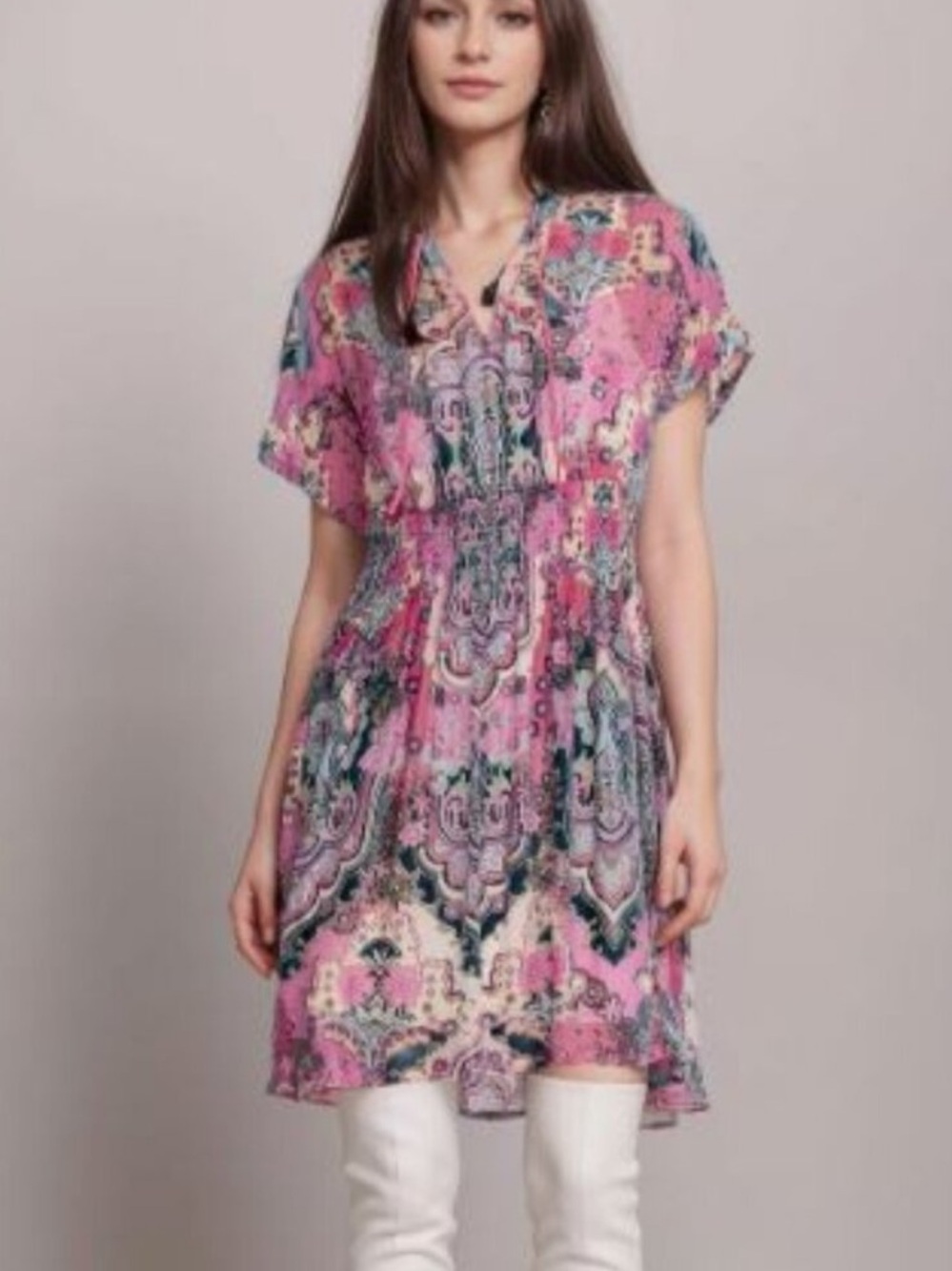 Johnny Was This Boho Pink Velvet Burnout Dress